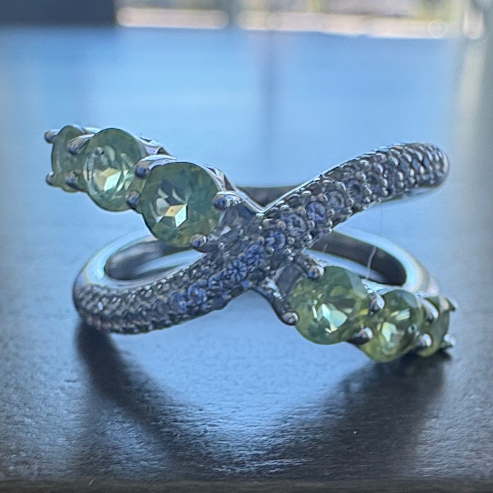 Peridot Crossover Sterling Silver Ring